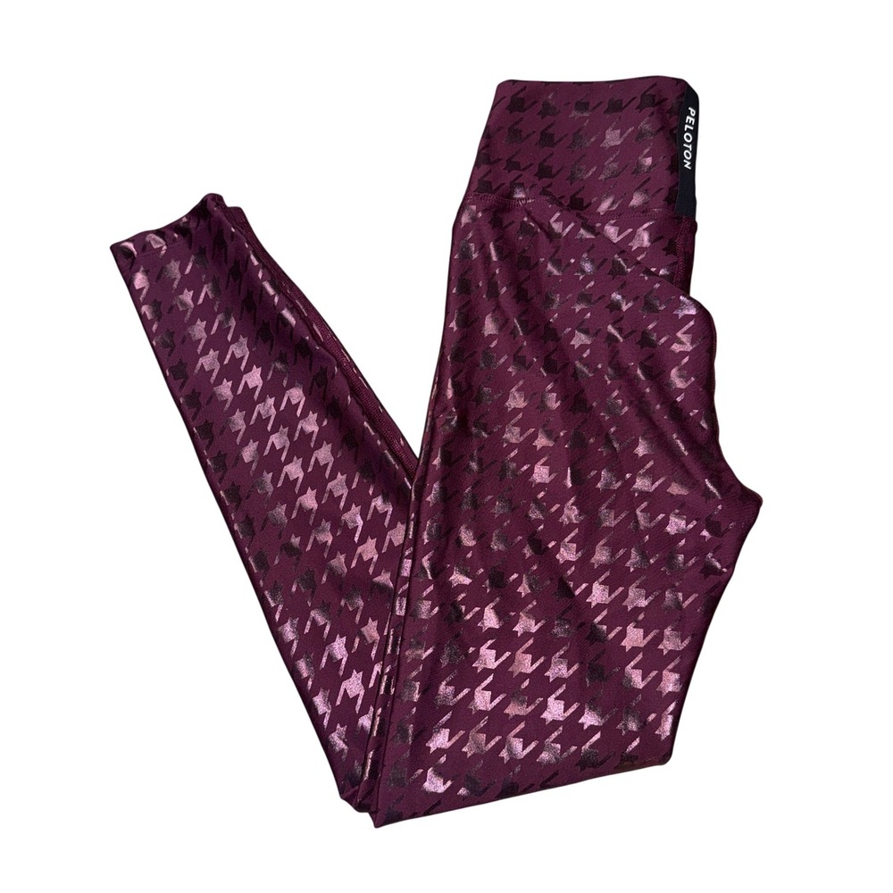 Peloton Leggings Medium Burgundy Metallic Foil Houndstooth High Waist Activewear